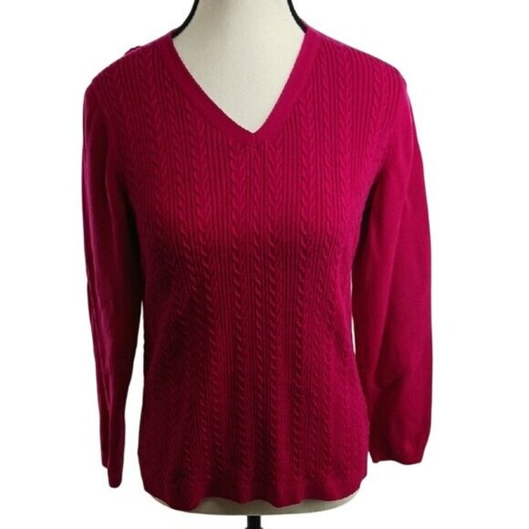 Talbots Sweater Pink V Neck Cable Knit Stretch Fitted Womens Size M - Picture 1 of 7
